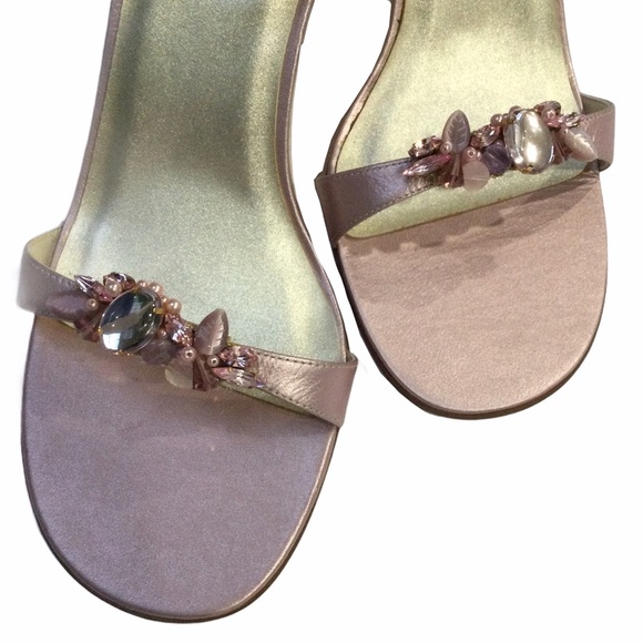 Dazzling Pink Satin Dress Sandals Heels, Bejeweled Straps, Adjustable Sz 8.5 NIB - Picture 12 of 16
